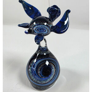 Art Glass Turtle 5.5" Dichroic Opal Fumed Glass Art Sculpture Artist Signed 2024